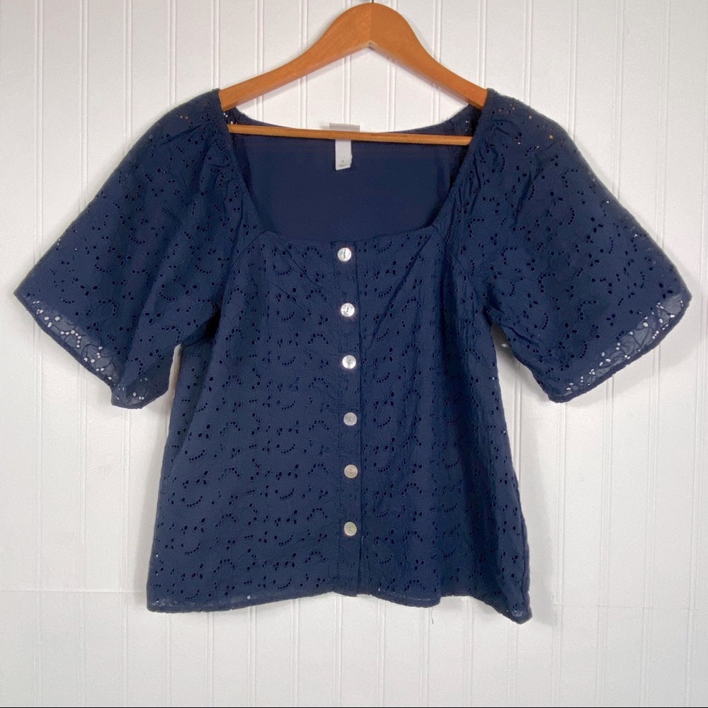 A new day navy blue button up short sleeve shirt